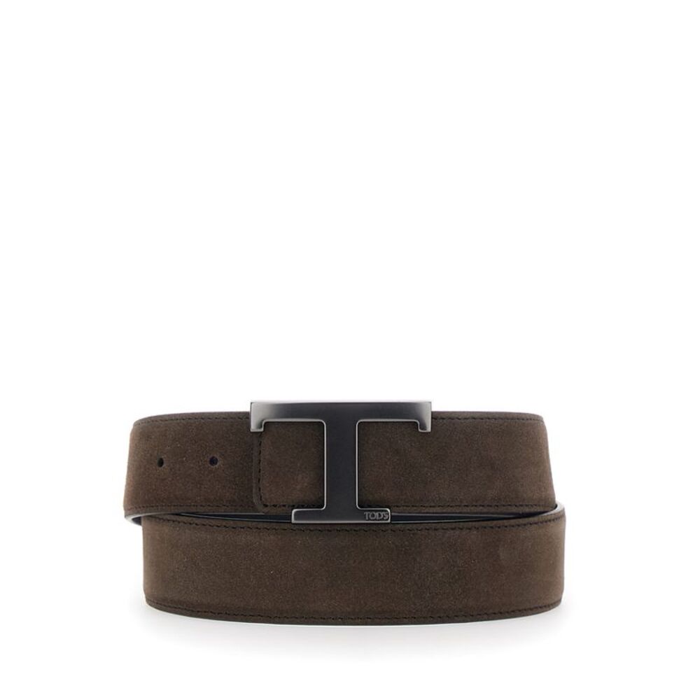 Tod's Men Brown Belt With T Buckle Closure In Suede For Men
